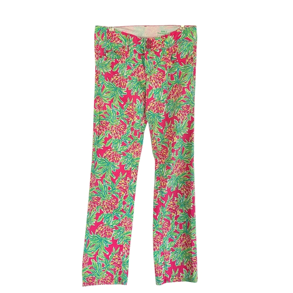 Lilly Pulitzer Pink and Green Worth Straight Leg Jeans Size 2